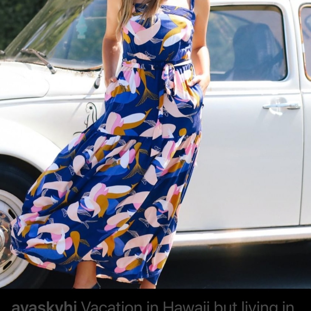 Fighting Eel Ava Sky blue koi maxi dress sz S - Picture 3 of 9